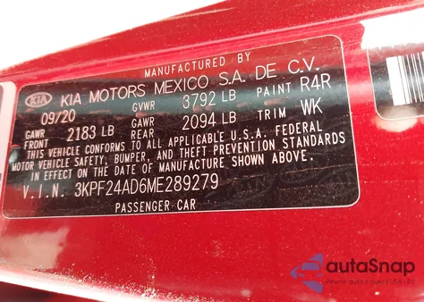 2021 Kia Forte Lxs из США, поврежденный, VIN 3KPF24AD6ME289279